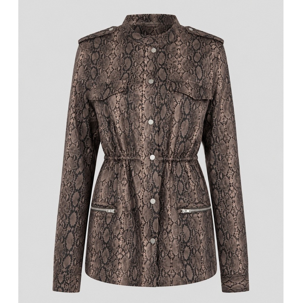 Michael Kors Snakeskin Print Trench Coat Jacket Brown Belted Womens S NWT